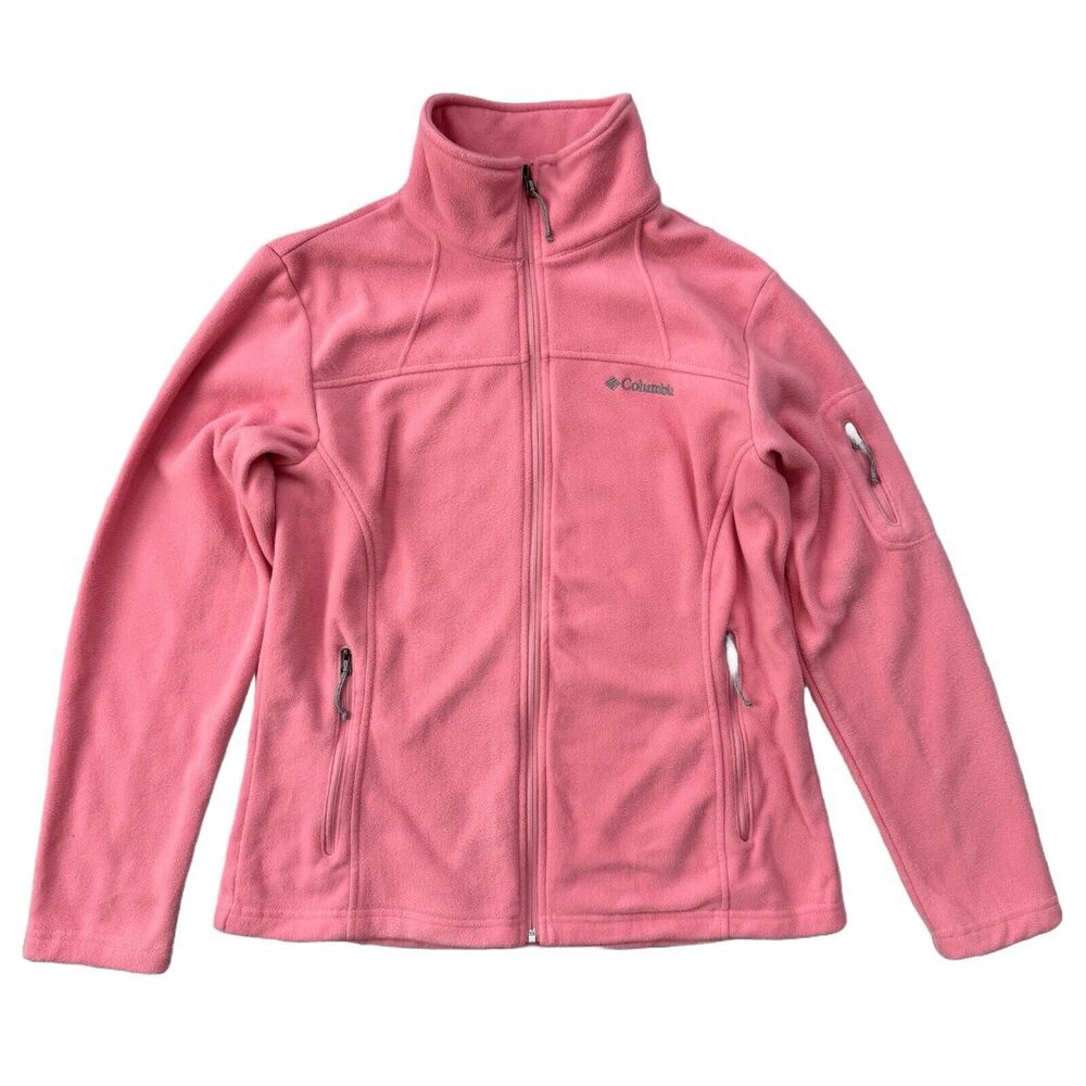 Columbia Womens L Pink Fleece Jacket Full Zip Mock Neck Long Sleeve Zip Pockets